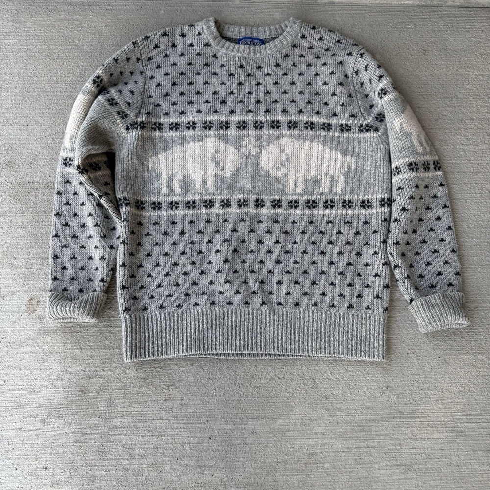 Vintage Pendleton Wool Sweater Men's S Buffalo‎ Bison Crewneck Gray